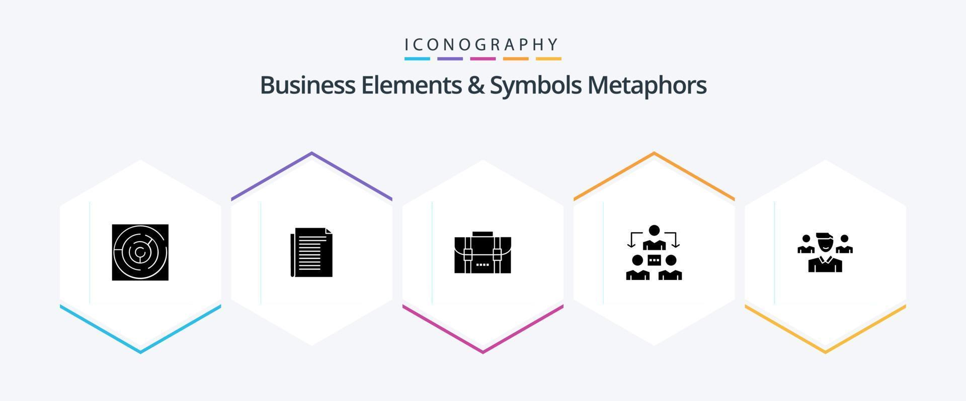 éléments commerciaux et métaphores de symboles pack d'icônes de 25 glyphes, y compris l'équipe. bureau. papier. réunion. bureau vecteur