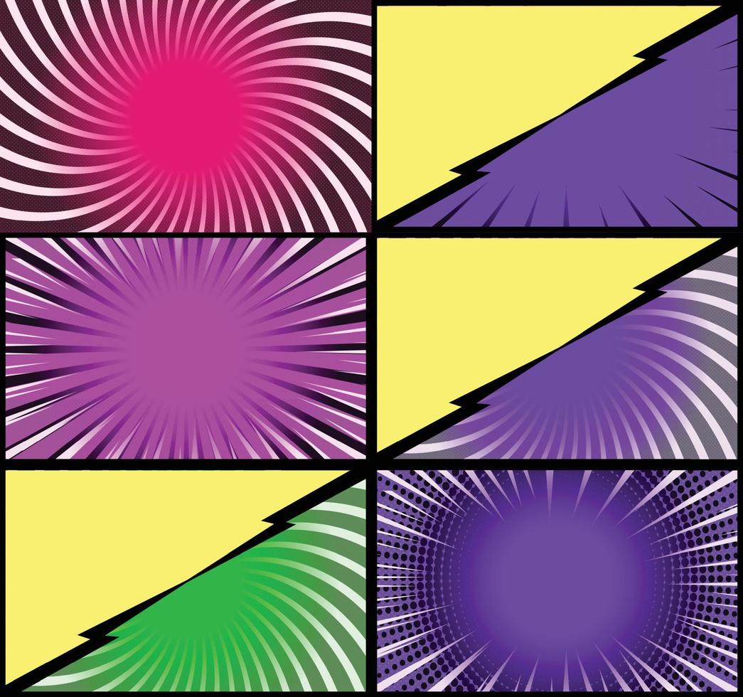 fond de cadres colorés de bande dessinée avec des rayons de demi-teintes effets radiaux et pointillés style pop art vecteur