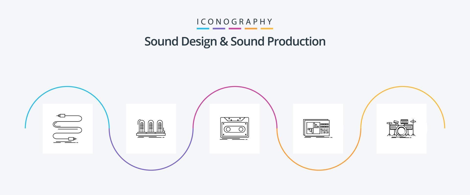 conception sonore et pack d'icônes de la ligne de production sonore 5, y compris l'égaliseur. enregistrer. son. enregistrer. démo vecteur