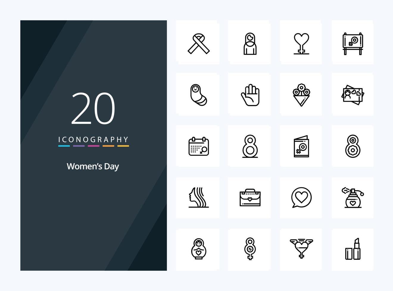20 icône de contour de la journée des femmes pour la présentation vecteur