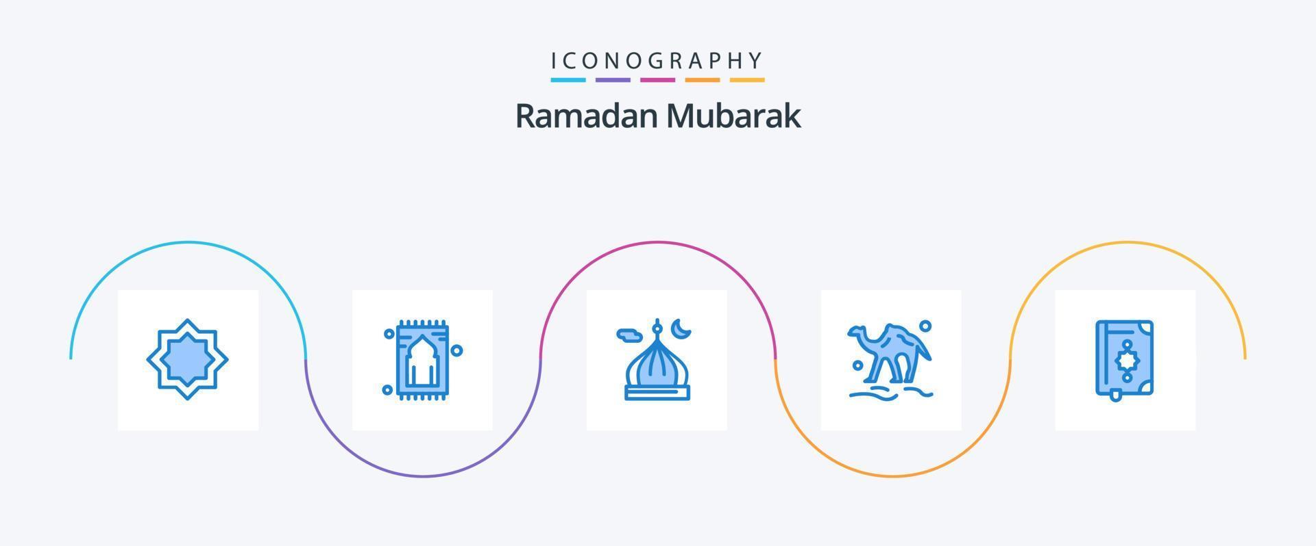 pack d'icônes bleu ramadan 5 comprenant un animal. chameau. prier. prier. Islam vecteur