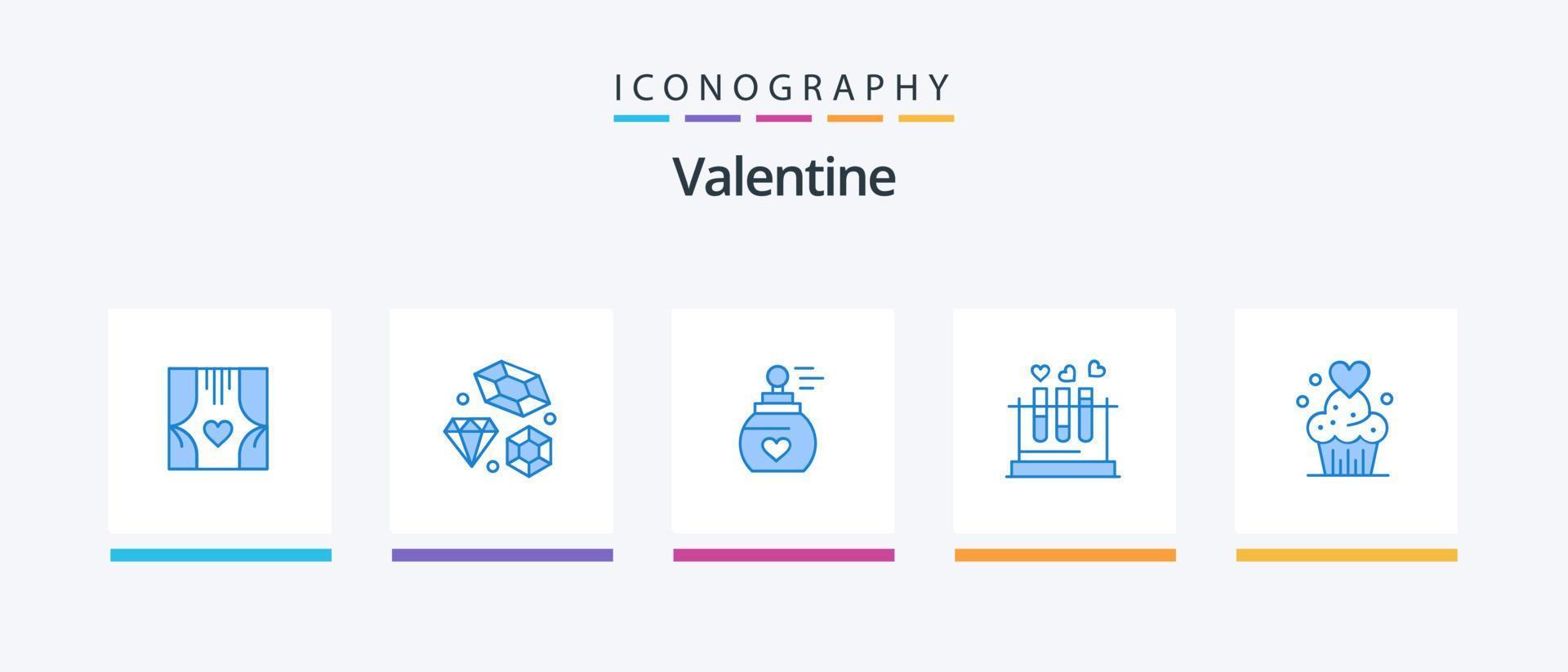 pack d'icônes bleu saint valentin 5 comprenant le coeur. laboratoire. mariage. tube. arôme. conception d'icônes créatives vecteur