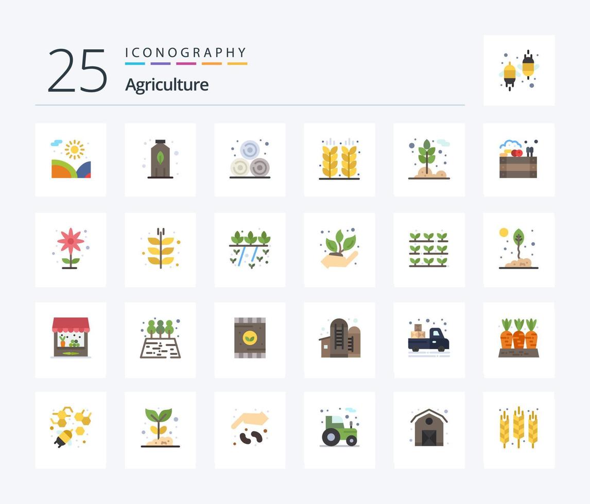 pack d'icônes de couleur plate agriculture 25, y compris la plante. agriculture. paille. grain. agriculture vecteur