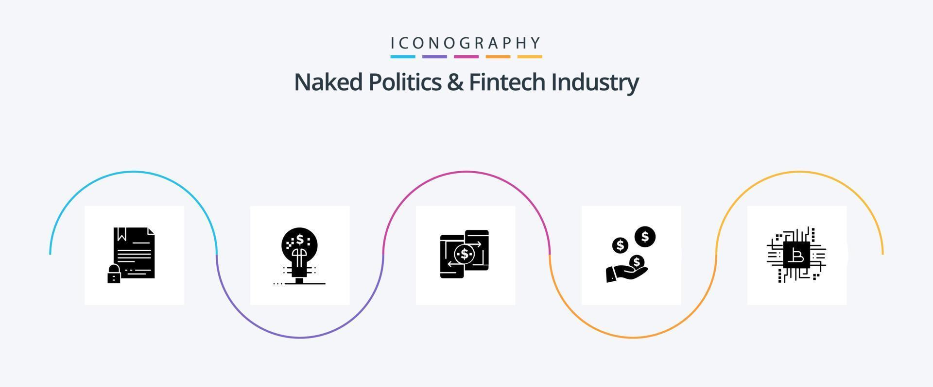 politique nue et pack d'icônes glyphe 5 de l'industrie fintech, y compris l'industrie. main. idée. l'industrie des technologies financières. d'égal à égal vecteur