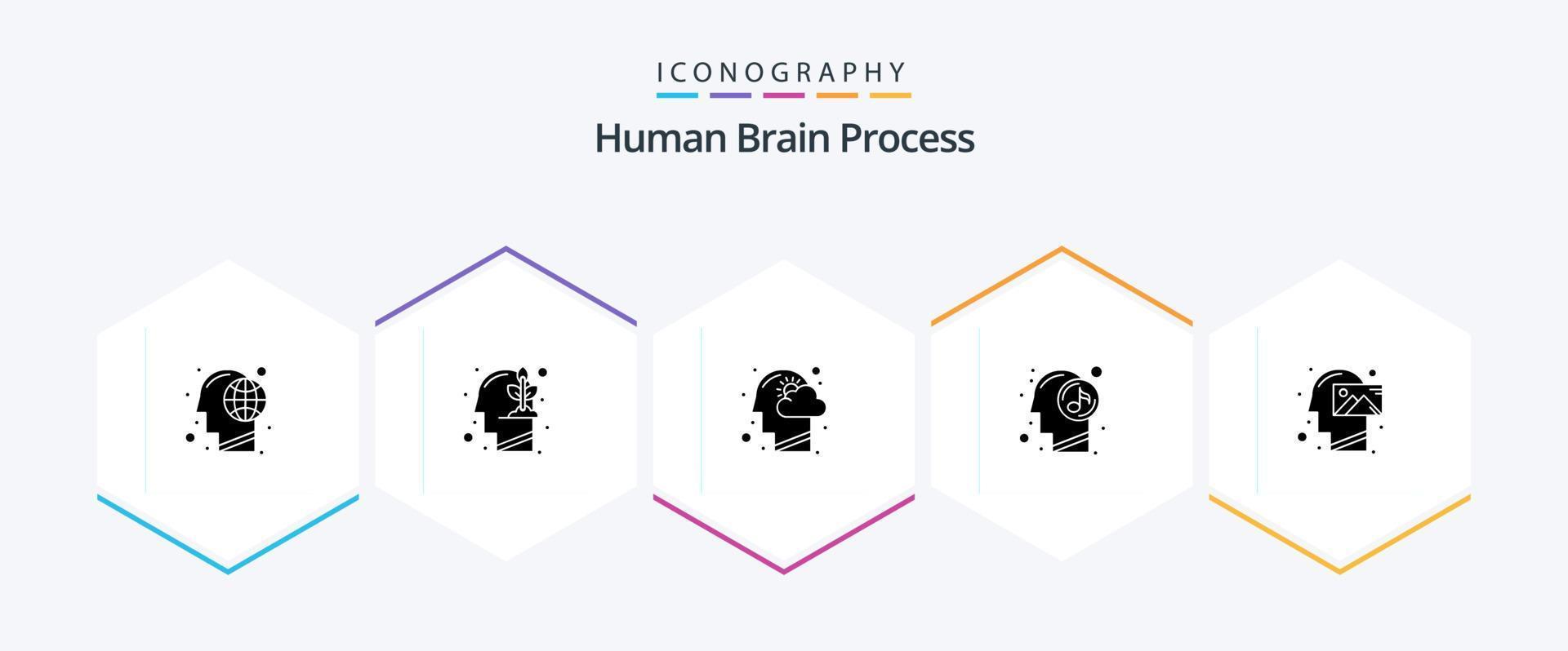 processus du cerveau humain pack d'icônes de 25 glyphes, y compris détendu. esprit. croissance. humain. esprit vecteur