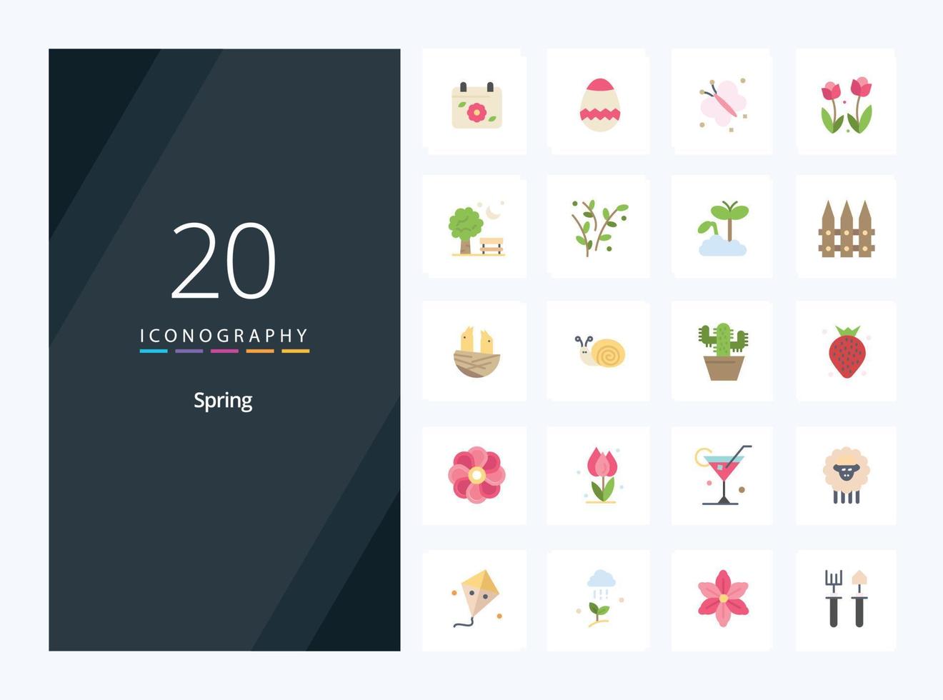 20 icône de couleur plate de printemps pour la présentation vecteur