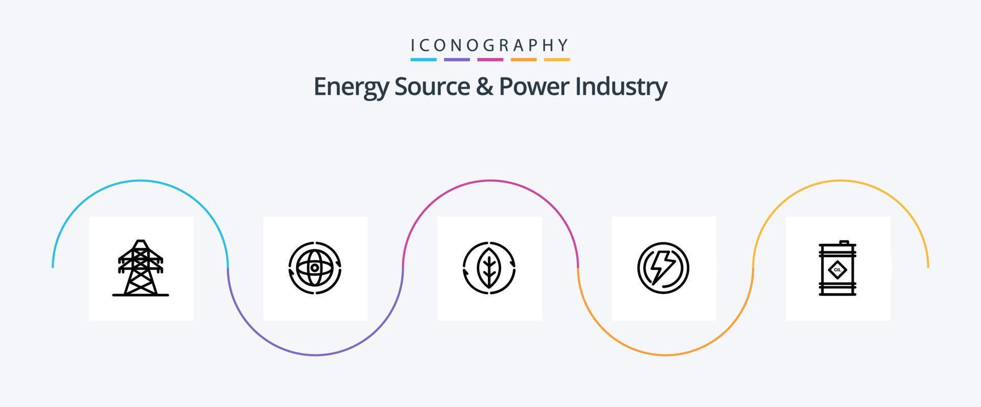 source d'énergie et pack d'icônes de la ligne 5 de l'industrie de l'énergie, y compris l'alimentation. tension. connecter. lumière. pouvoir vecteur