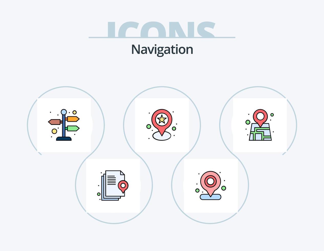 pack d'icônes rempli de ligne de navigation 5 conception d'icônes. GPS. itinéraire. filtrer. broche. emplacement vecteur