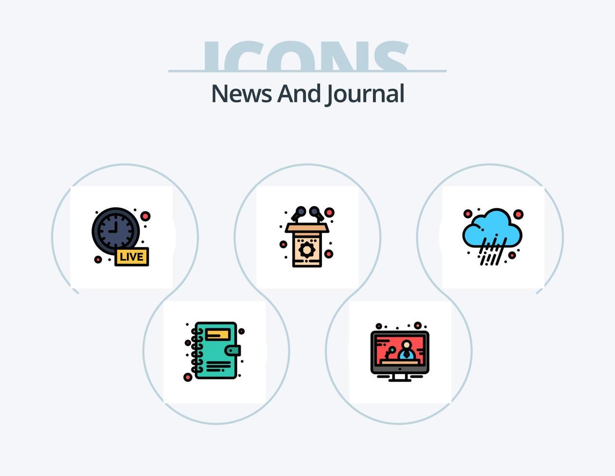 pack d'icônes remplies de ligne d'actualités 5 conception d'icônes. ordinateur portable. e-mail. la photographie. nouvelles. communication vecteur