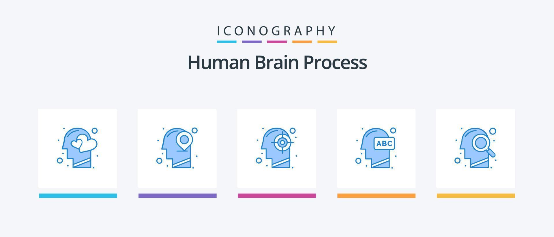 pack d'icônes bleues de processus de cerveau humain 5 comprenant des connaissances. diriger. esprit. éducation. esprit. conception d'icônes créatives vecteur