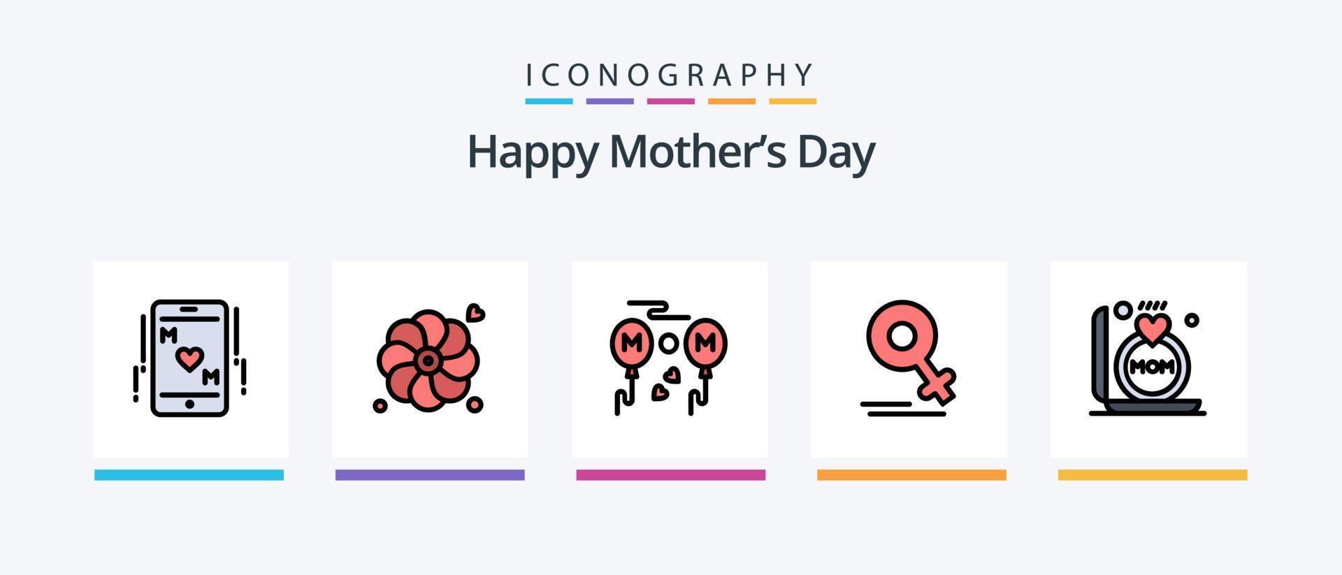 ligne de fête des mères heureuse remplie de 5 icônes, y compris la carte. été. nature .. conception d'icônes créatives vecteur