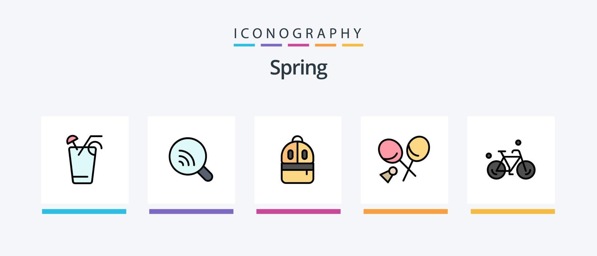 ligne de printemps remplie de 5 packs d'icônes, y compris le chat. lire. œuf. étude. sac. conception d'icônes créatives vecteur