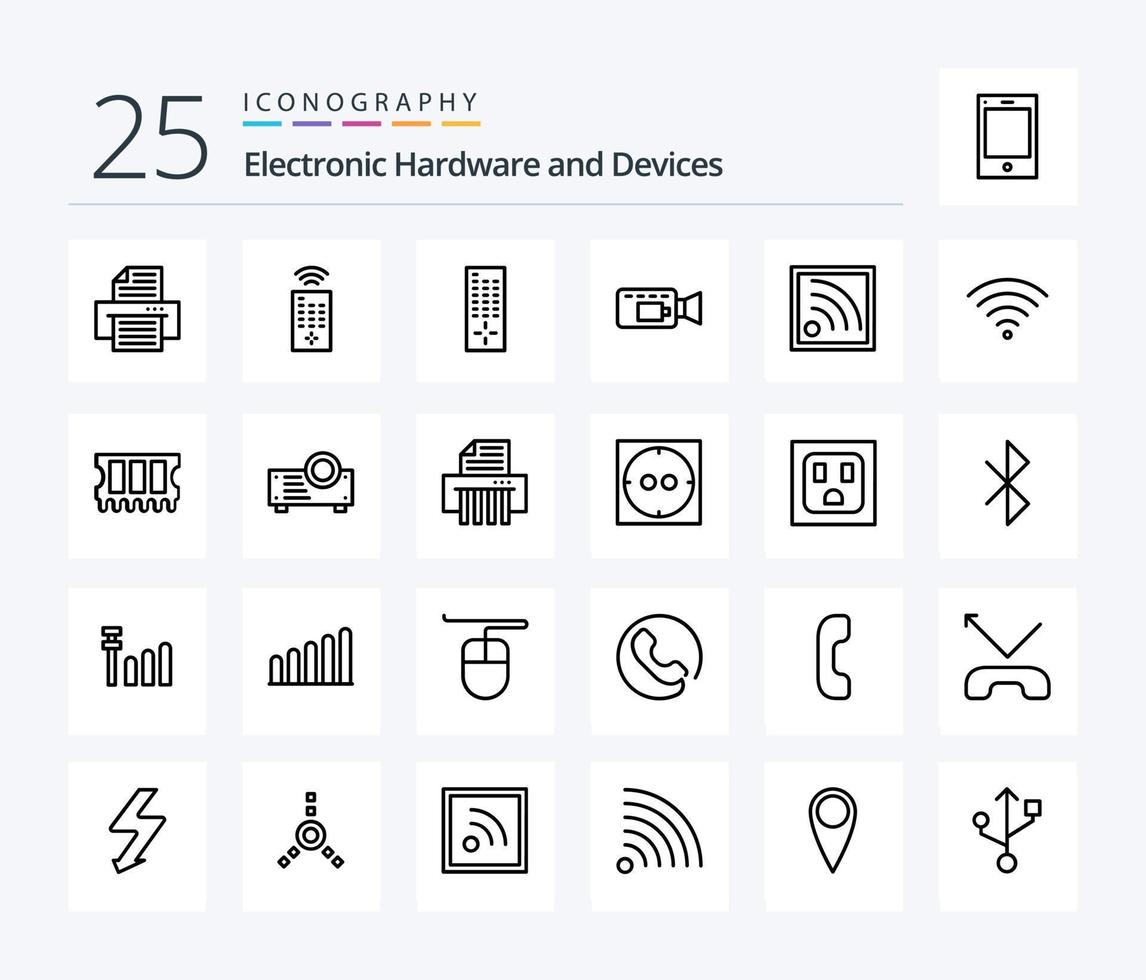 pack d'icônes de 25 lignes d'appareils, y compris le projecteur. appareil. enregistrer. RAM. matériel vecteur