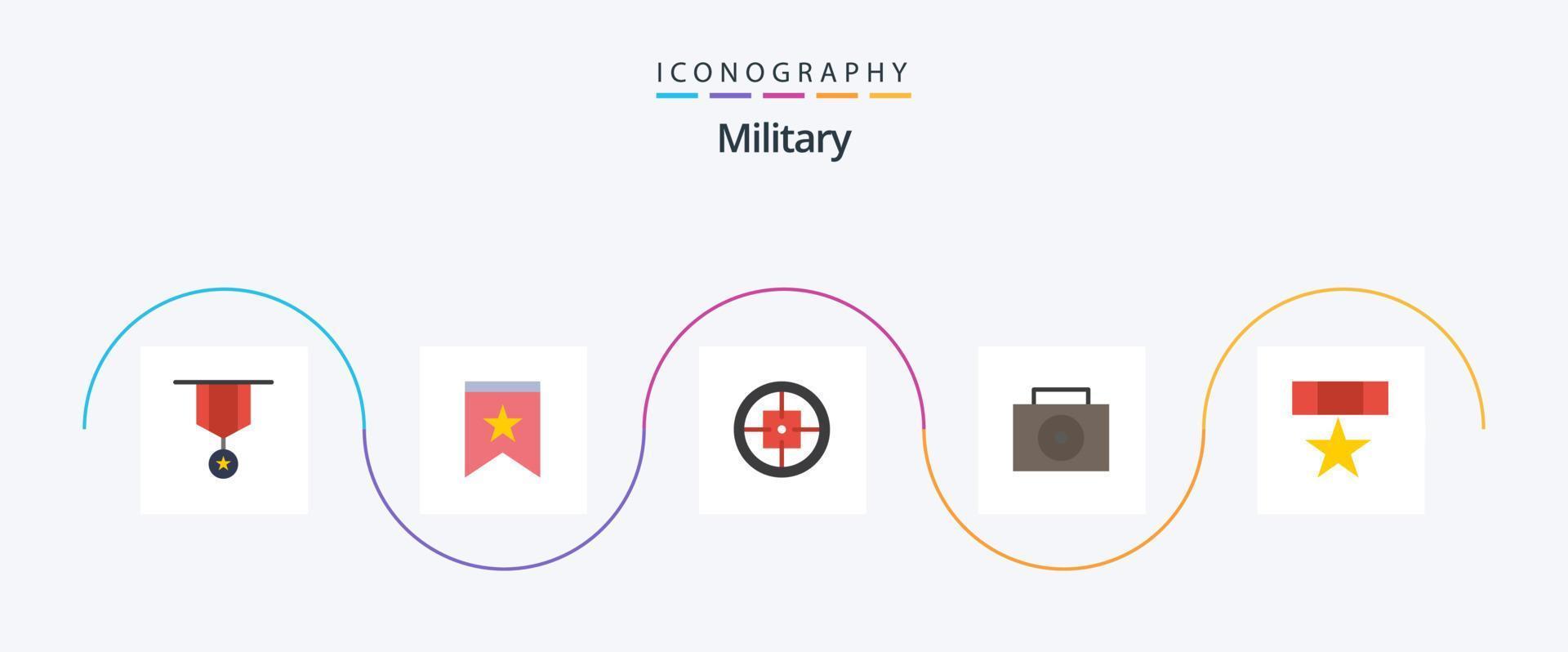 pack d'icônes plat militaire 5 comprenant un badge. valise. étoile. nucléaire. soldat vecteur