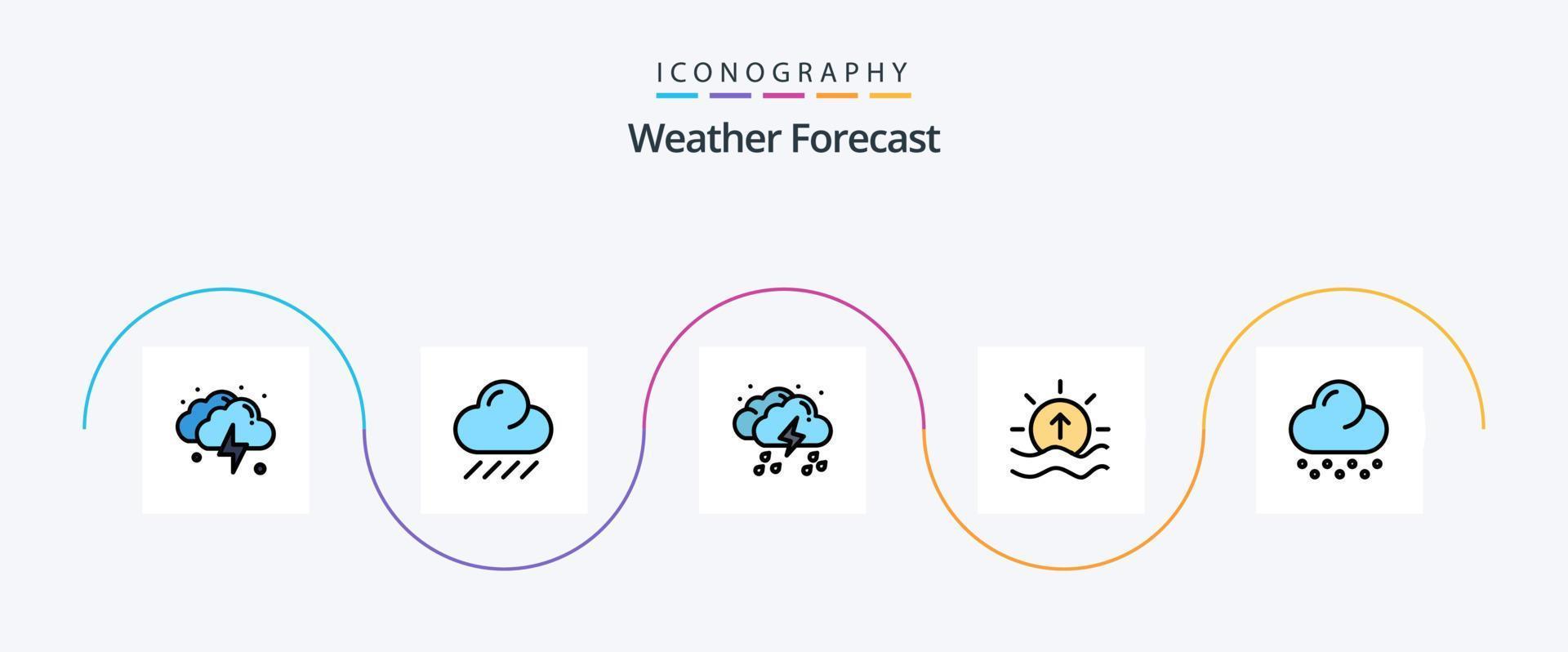 pack d'icônes plat rempli de 5 lignes météo, y compris le nuage. briller. goutte. mer. jour vecteur