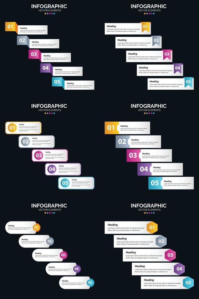 vecteur 6 infographie pack présentation modèle de diapositive 5 étapes cycle diagrammes et chronologies