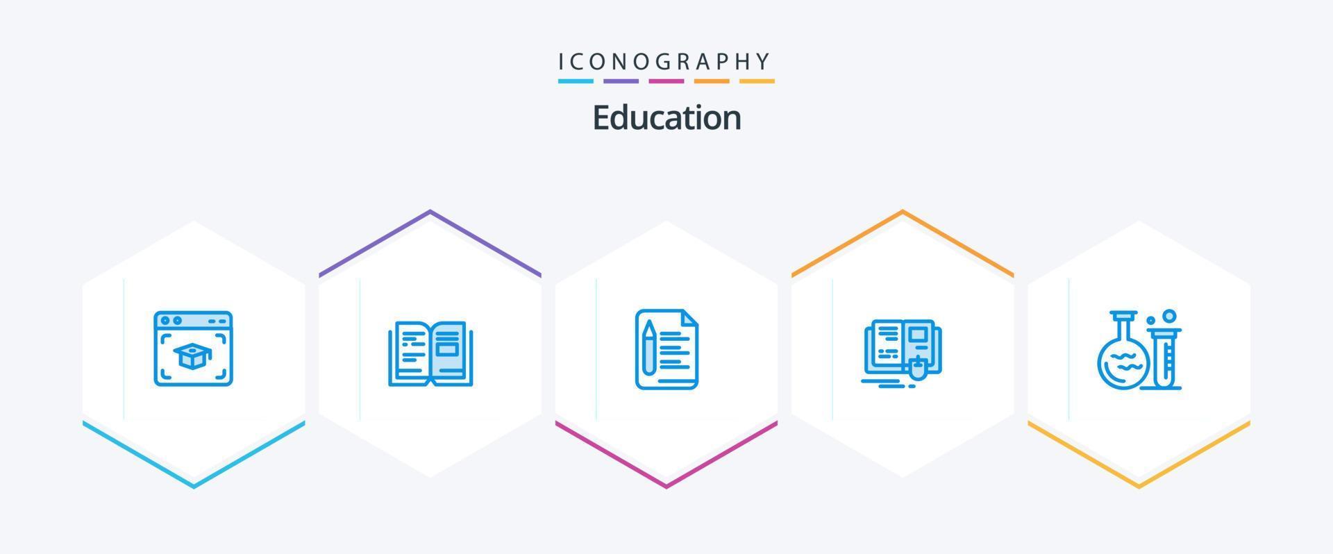 pack d'icônes bleu éducation 25 comprenant une fiole. souris. déposer. connaissance. livre vecteur