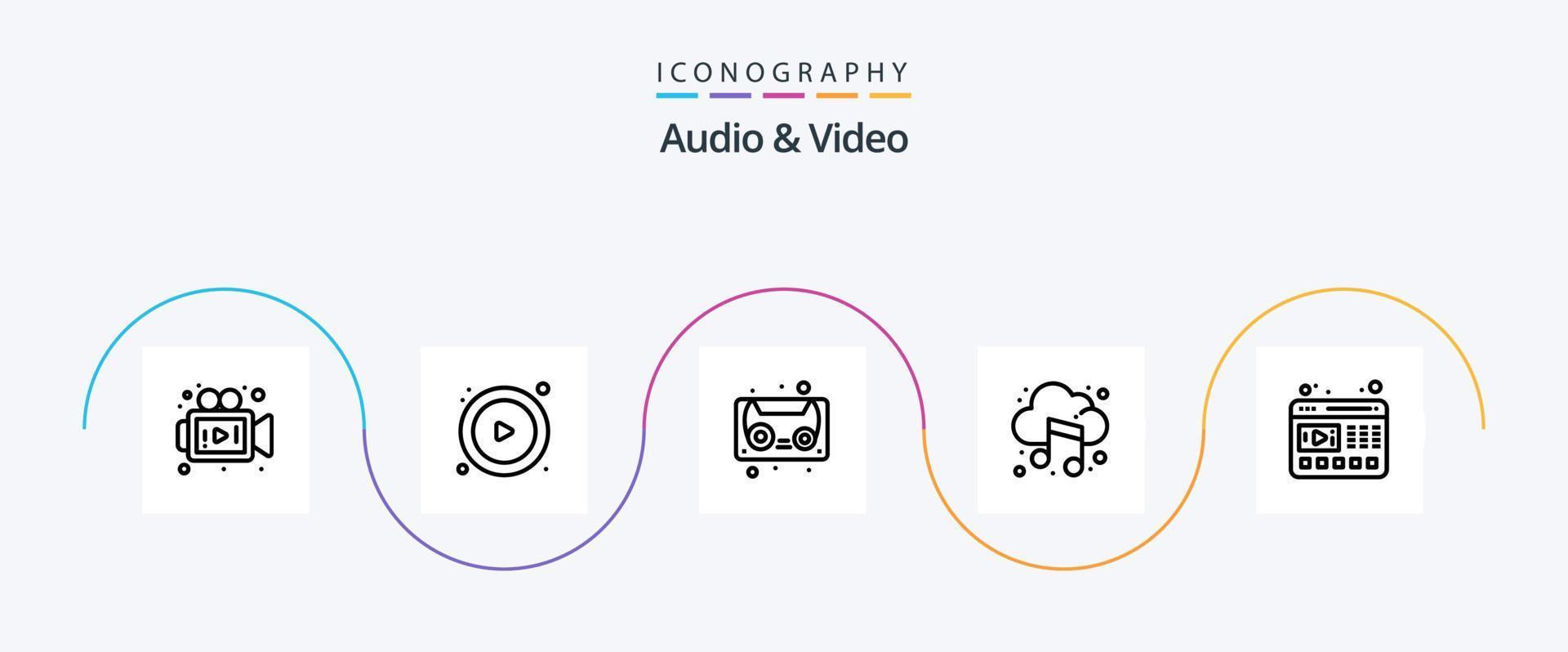 pack d'icônes audio et vidéo ligne 5 comprenant . la toile. cassette. vidéo. son vecteur