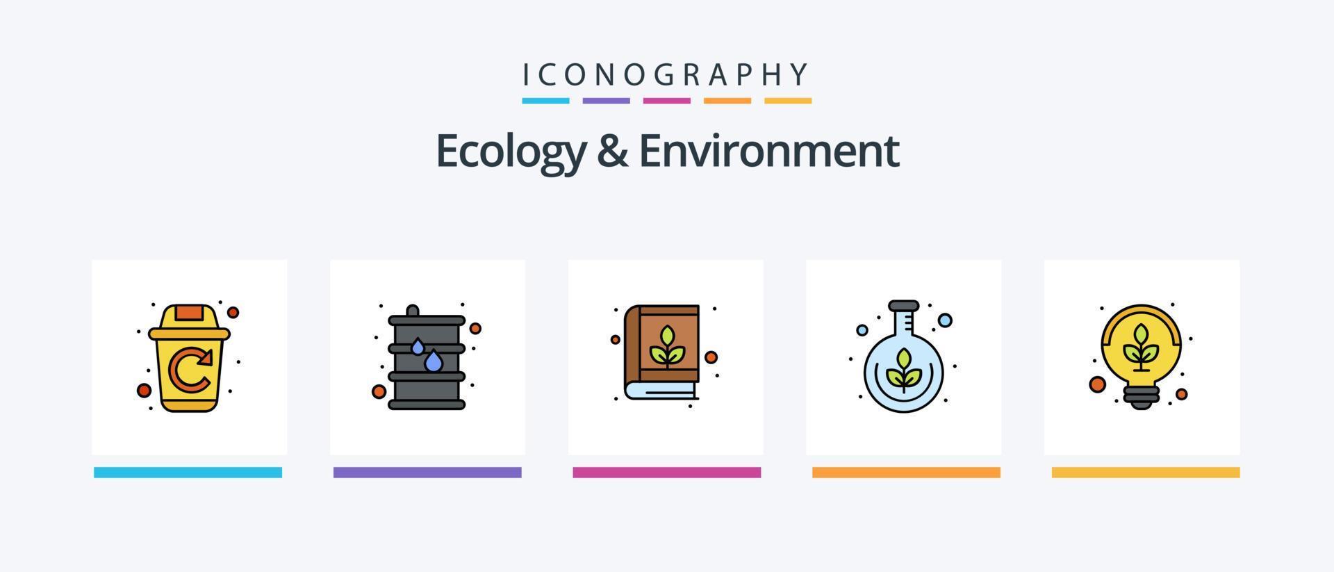 ligne d'écologie et d'environnement remplie de 5 packs d'icônes comprenant un parc. poubelle. baril. retirer. ordures. conception d'icônes créatives vecteur