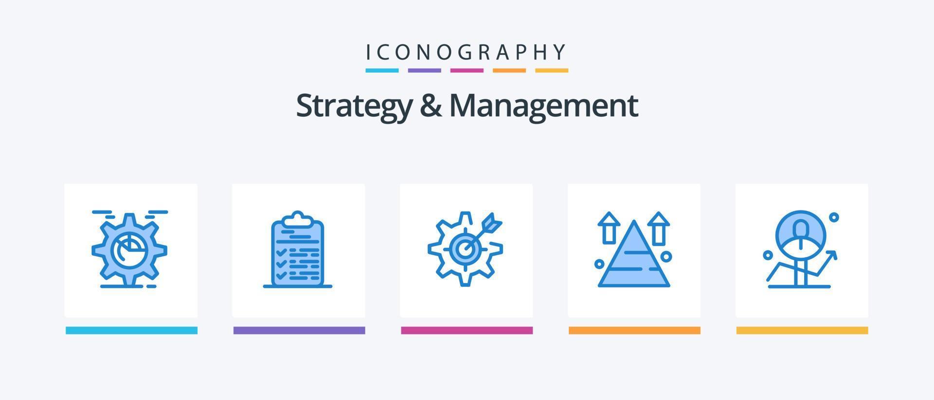 pack d'icônes bleues de stratégie et de gestion 5, y compris la flèche. montagne. document. cible. engrenage. conception d'icônes créatives vecteur