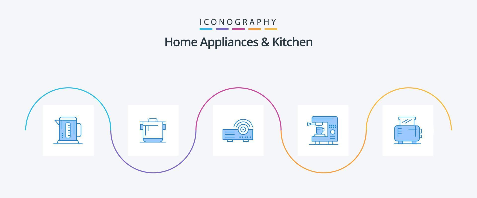 appareils électroménagers et pack d'icônes bleues de cuisine 5, y compris la maison. machine. présentation. maison. café vecteur