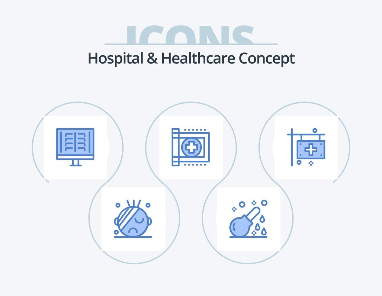 concept d'hôpital et de soins de santé pack d'icônes bleues 5 conception d'icônes. hôpital. drapeau. médical. clinique. radiographie vecteur