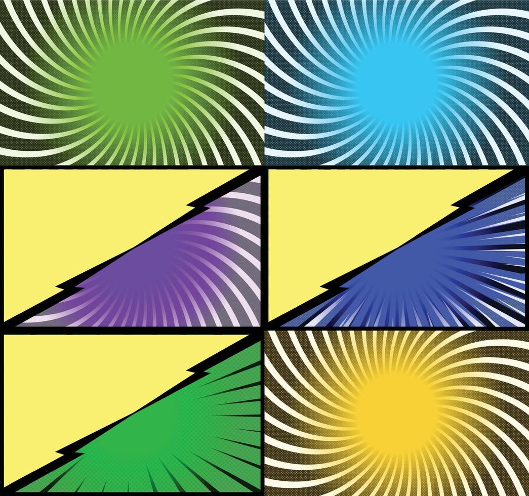 fond de cadres colorés de bande dessinée avec des rayons de demi-teintes effets radiaux et pointillés style pop art vecteur