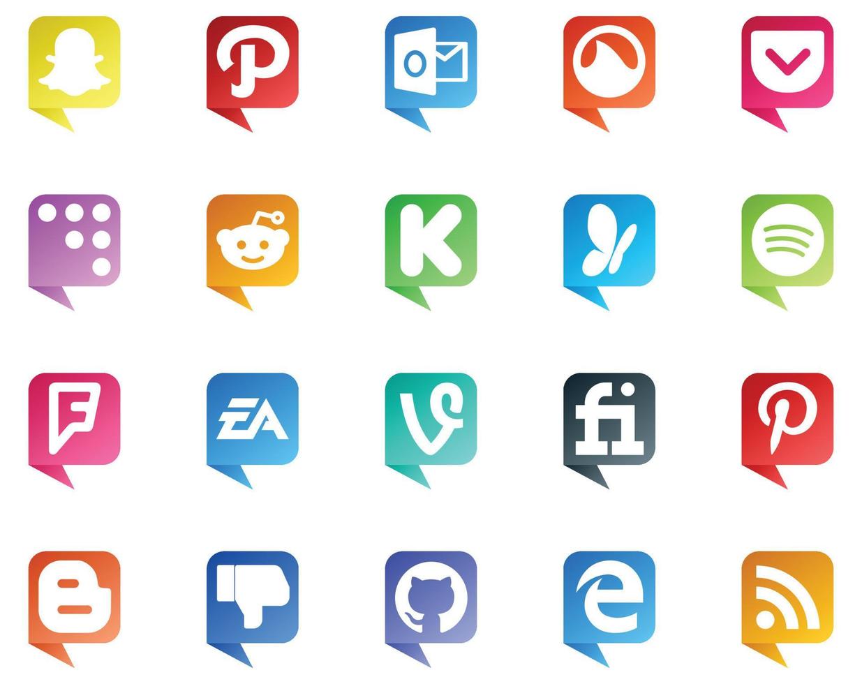 20 logo de style bulle de médias sociaux comme le blogueur fiverr msn vine ea vecteur