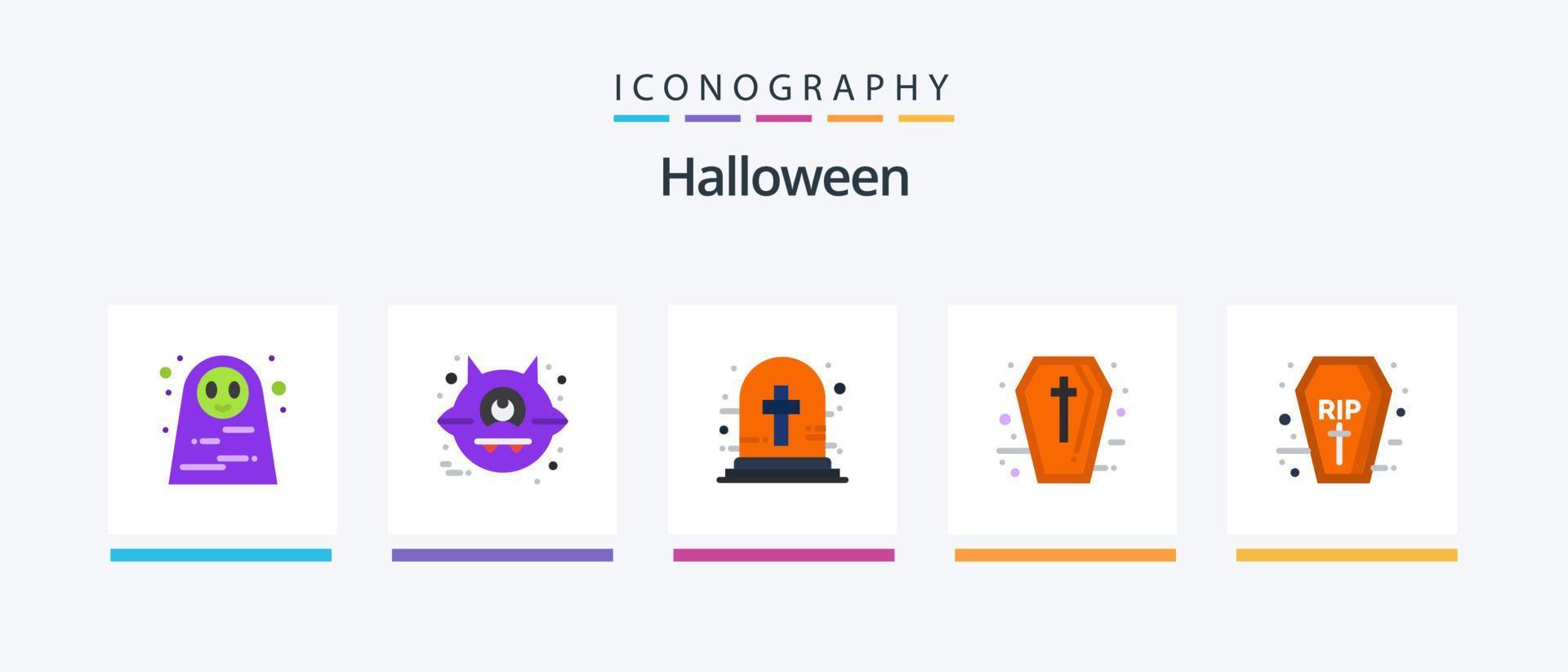 pack d'icônes halloween plat 5, y compris les jours fériés. cercueil. croix d'halloween. vacances. cercueil. conception d'icônes créatives vecteur