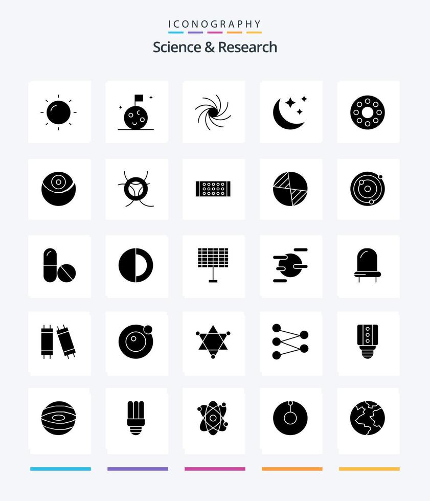 pack d'icônes noires unies de 25 glyphes de science créative tels que le danger. planète. croissant. décès. infrarouge vecteur