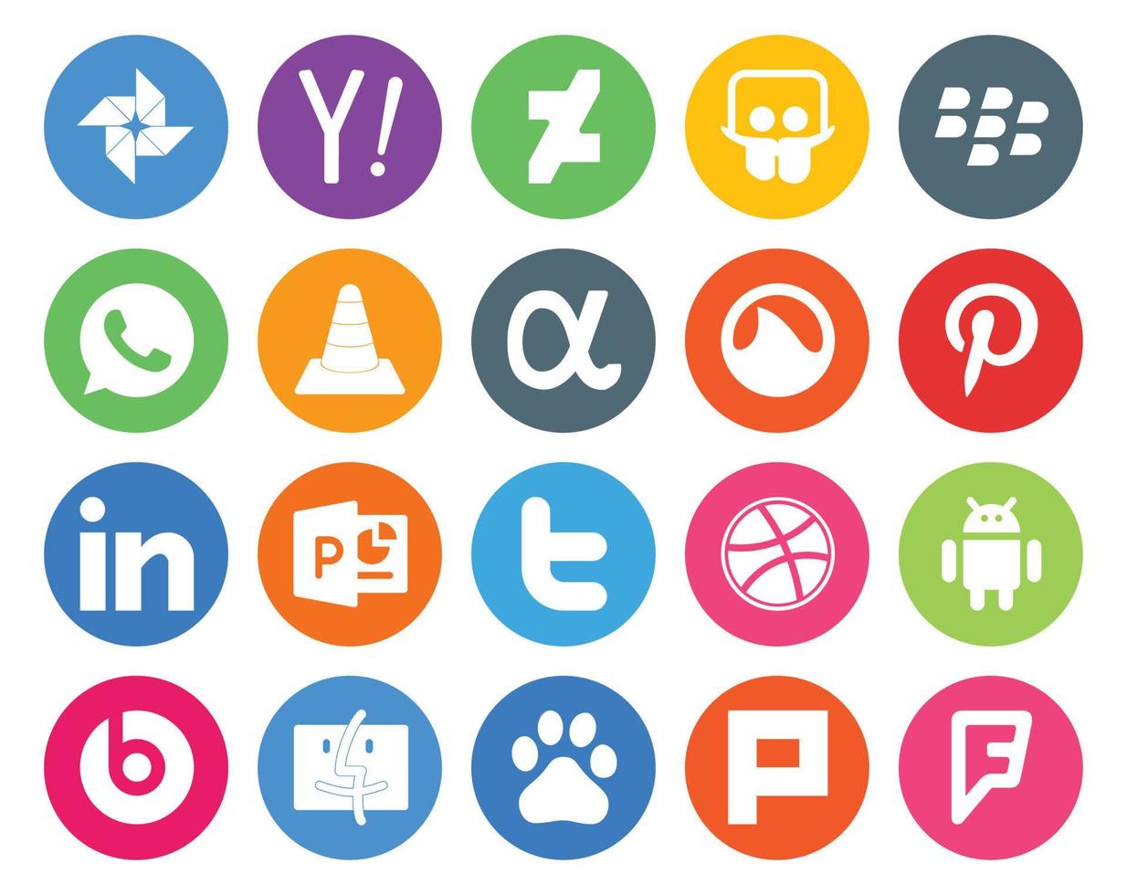 pack de 20 icônes de médias sociaux, y compris dribbble twitter media powerpoint pinterest vecteur