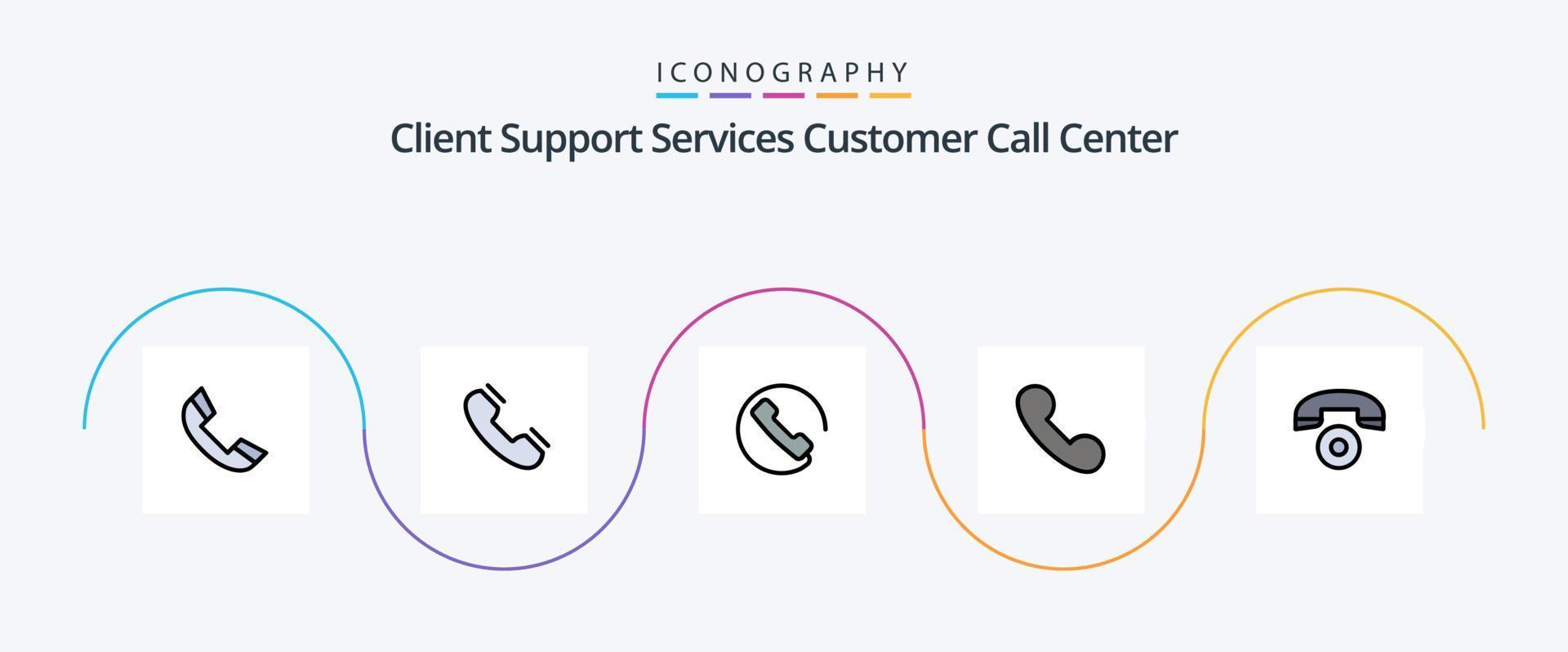 pack d'icônes plat rempli de 5 lignes d'appel, y compris le téléphone. Téléphone. anneau. Téléphone. appel vecteur