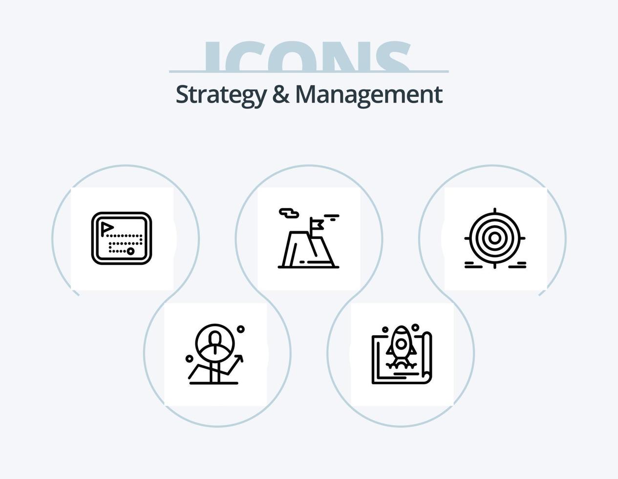 pack d'icônes de ligne de stratégie et de gestion 5 conception d'icônes. référencement. paramètre. outil. diagramme circulaire. statistiques vecteur