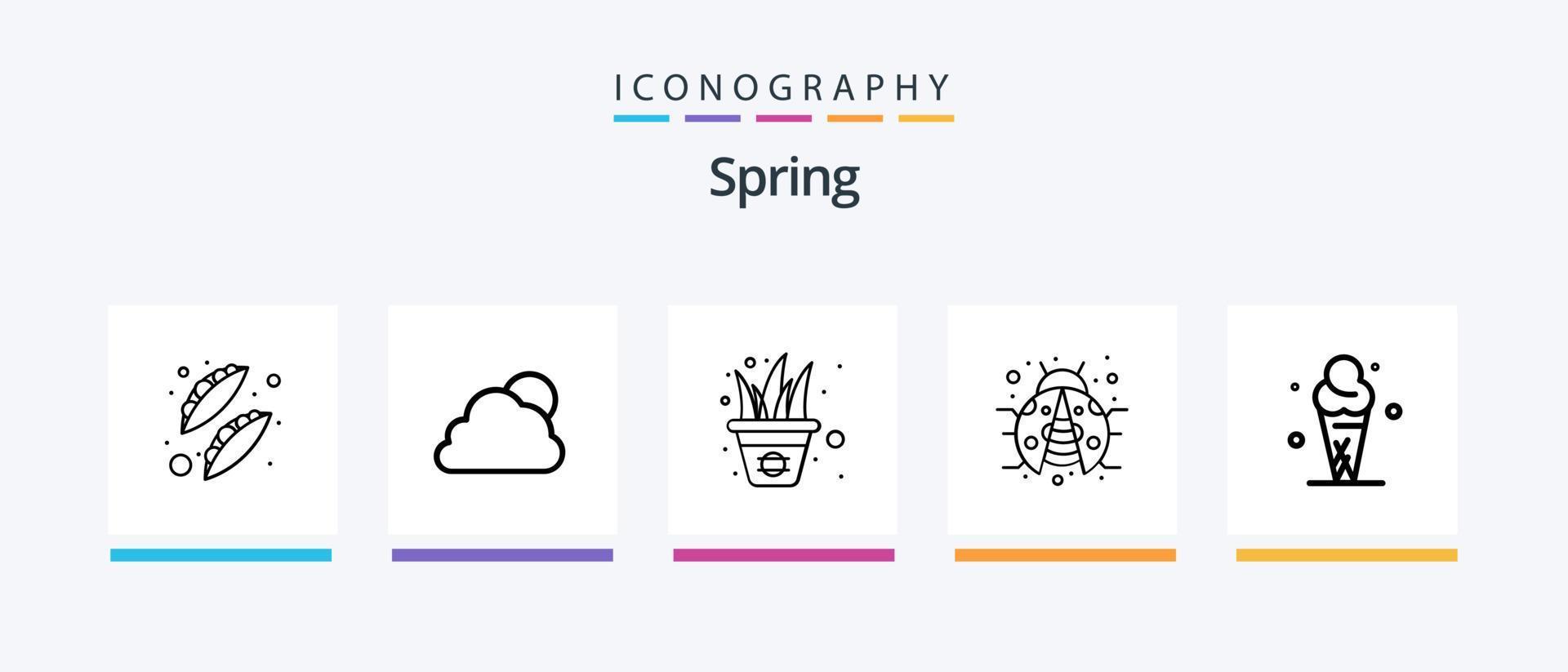 pack d'icônes spring line 5 comprenant une plante. feuille. nuage. bogue. papillon. conception d'icônes créatives vecteur
