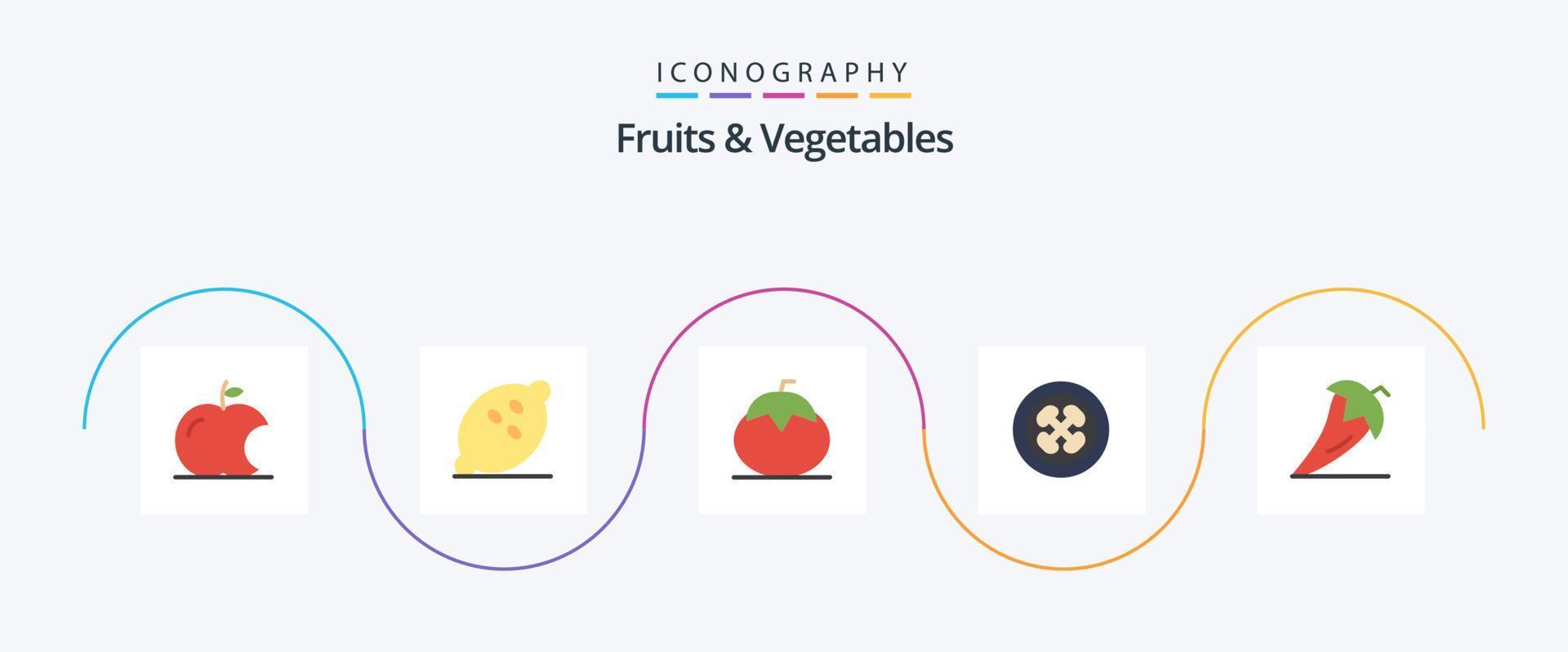 pack d'icônes plat 5 fruits et légumes, y compris végétarien. nourriture. nourriture. fajitas. légumes vecteur