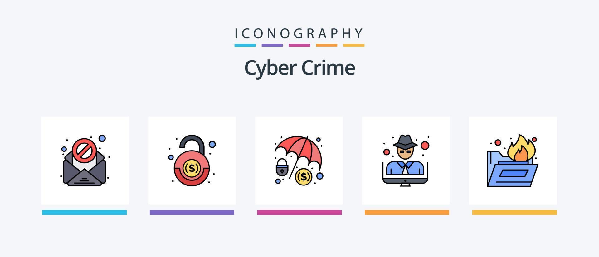 ligne de cybercriminalité remplie de 5 icônes comprenant des données. crime. antivirus. ordinateur. données. conception d'icônes créatives vecteur