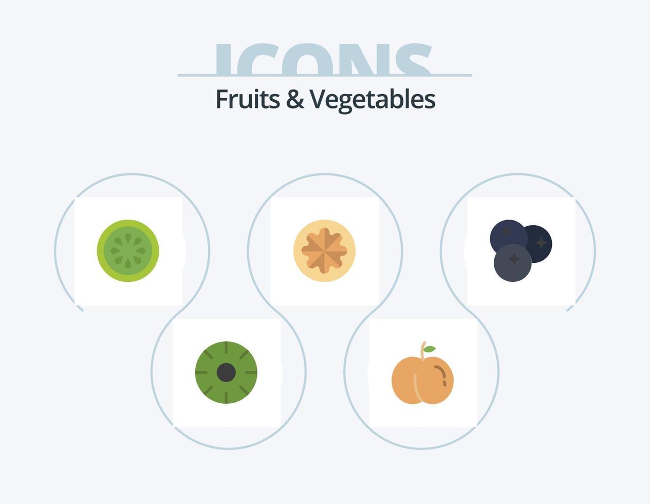 conception d'icônes pack 5 d'icônes plates de fruits et légumes. nourriture. vitamine. nourriture. légumes. en bonne santé vecteur