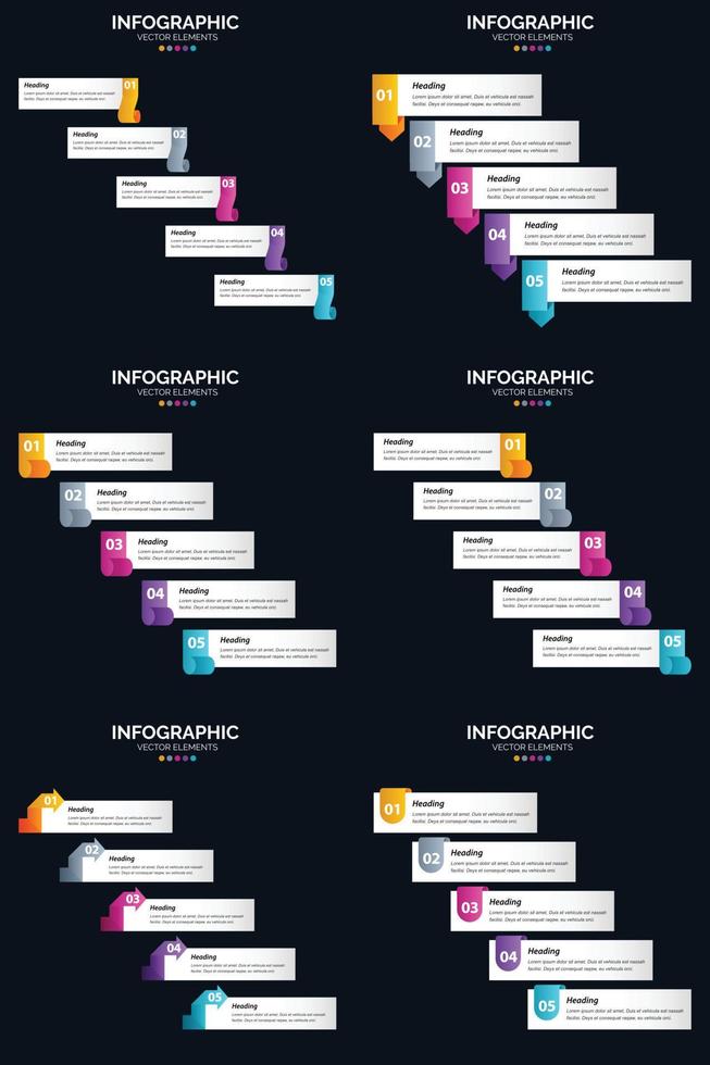 vecteur 6 infographie pack présentation modèle de diapositive 5 étapes cycle diagrammes et chronologies