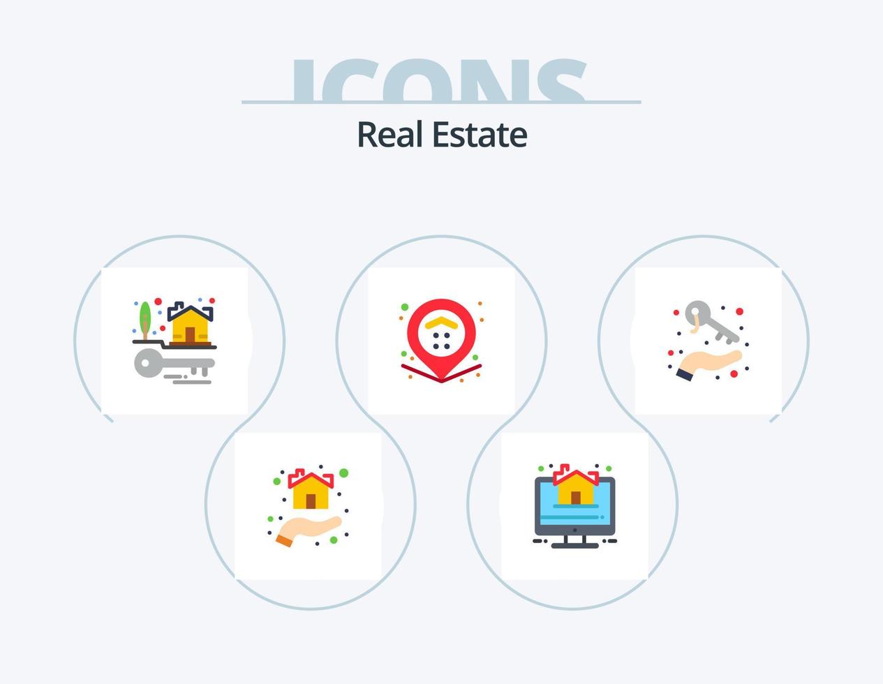 pack d'icônes plat immobilier 5 conception d'icônes. croissance. propriété. immobilier. carte. immobilier vecteur