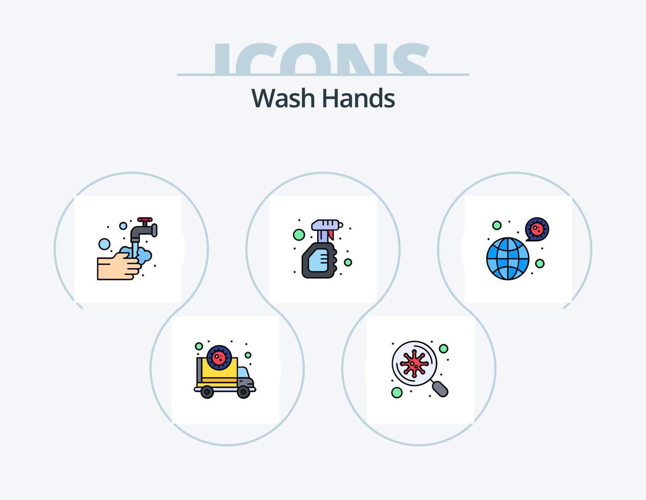 laver les mains ligne remplie pack d'icônes 5 conception d'icônes. médical. virus. serviette de table. rapport. déposer vecteur