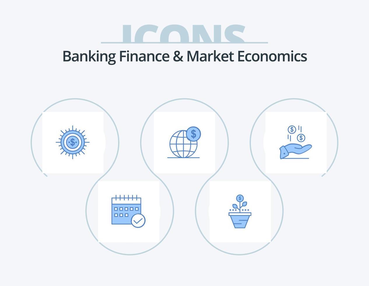 banque finance et économie de marché pack d'icônes bleues 5 conception d'icônes. espèces. argent. entreprise. augmenter. croissance vecteur