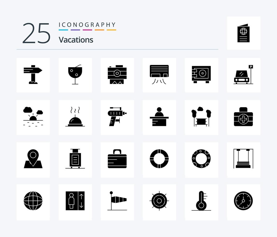vacances 25 pack d'icônes de glyphes solides comprenant. air . ac . enregistrement vecteur