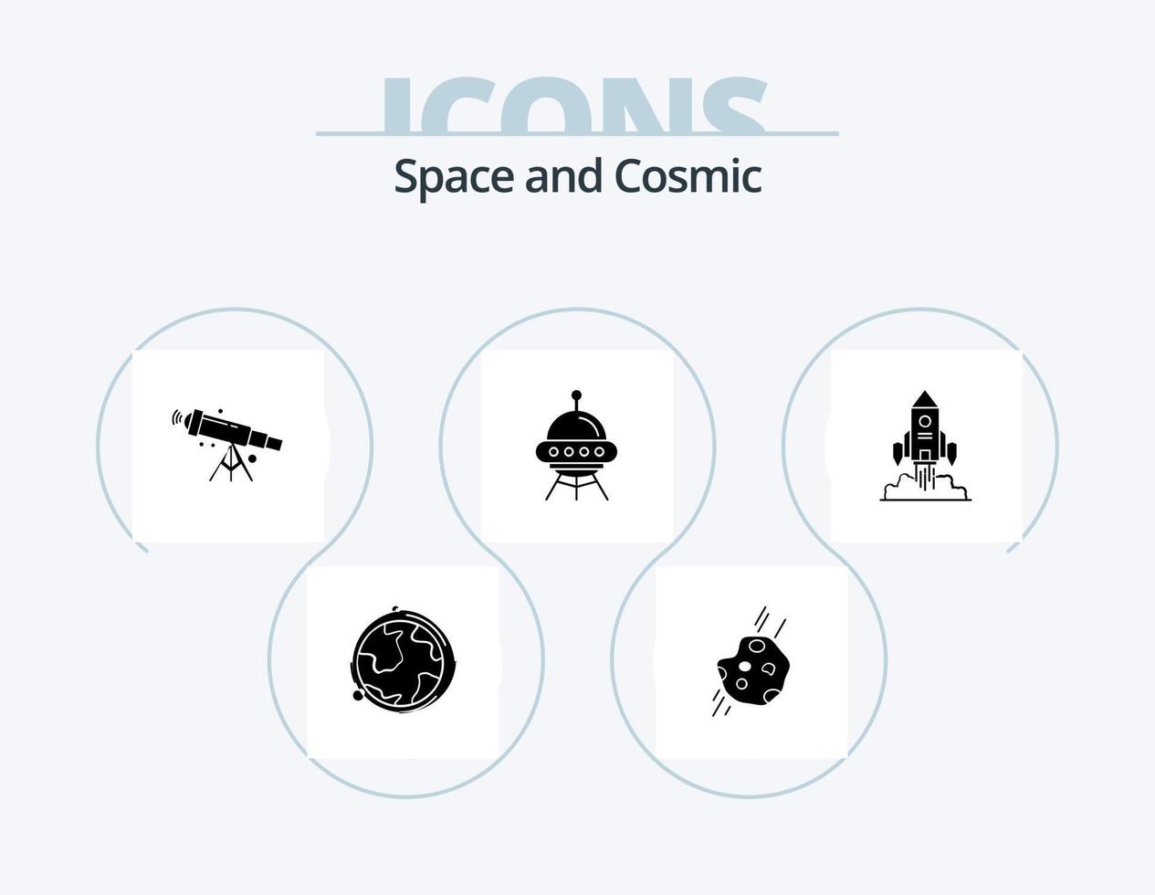 pack d'icônes de glyphe spatial 5 conception d'icônes. bateau. vaisseau spatial. espace. Zoom. espace vecteur