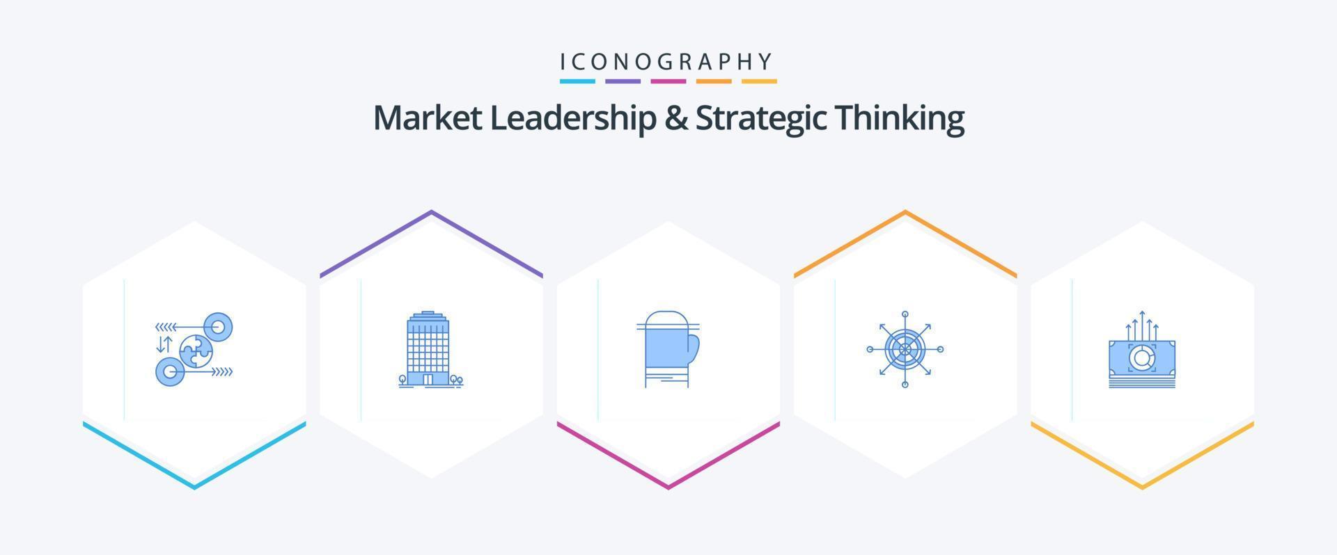 leadership sur le marché et réflexion stratégique pack de 25 icônes bleues, y compris la cible. dard. espace. conseil. froid vecteur