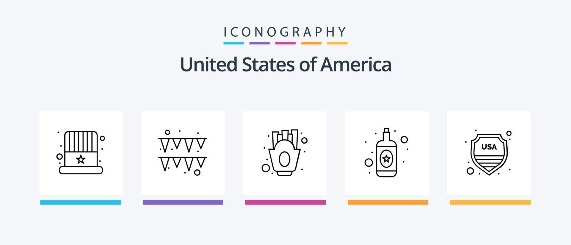 pack d'icônes usa line 5 comprenant. guirlande. protection. festival. protection. conception d'icônes créatives vecteur