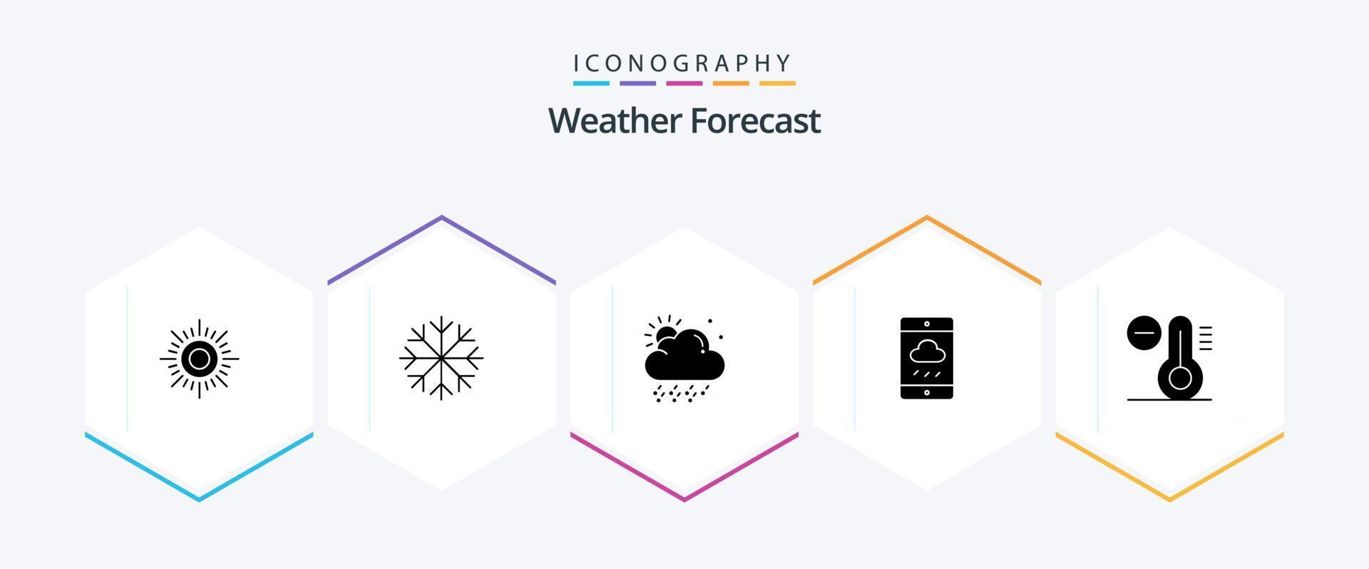 pack d'icônes météo 25 glyphes comprenant. température. temps. diminuer. pluie vecteur