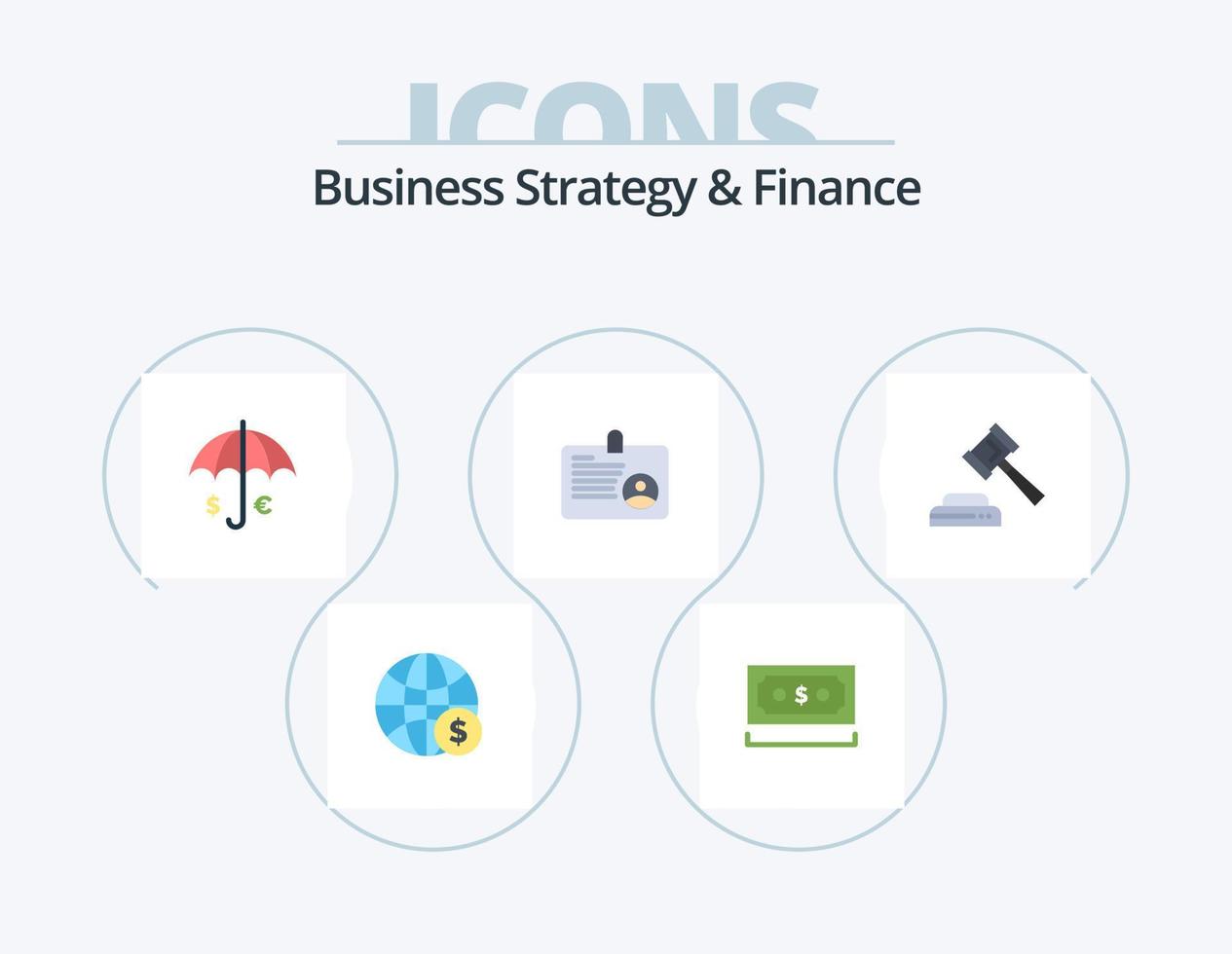 stratégie d'entreprise et finance pack d'icônes plat 5 conception d'icônes. identifiant. utilisateur. monnaie. sauvegarder. dollar vecteur