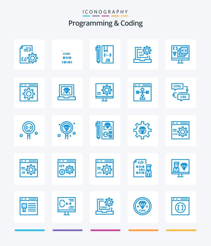 programmation créative et codage pack de 25 icônes bleues telles que le développement. codage. développement. la programmation. développer vecteur