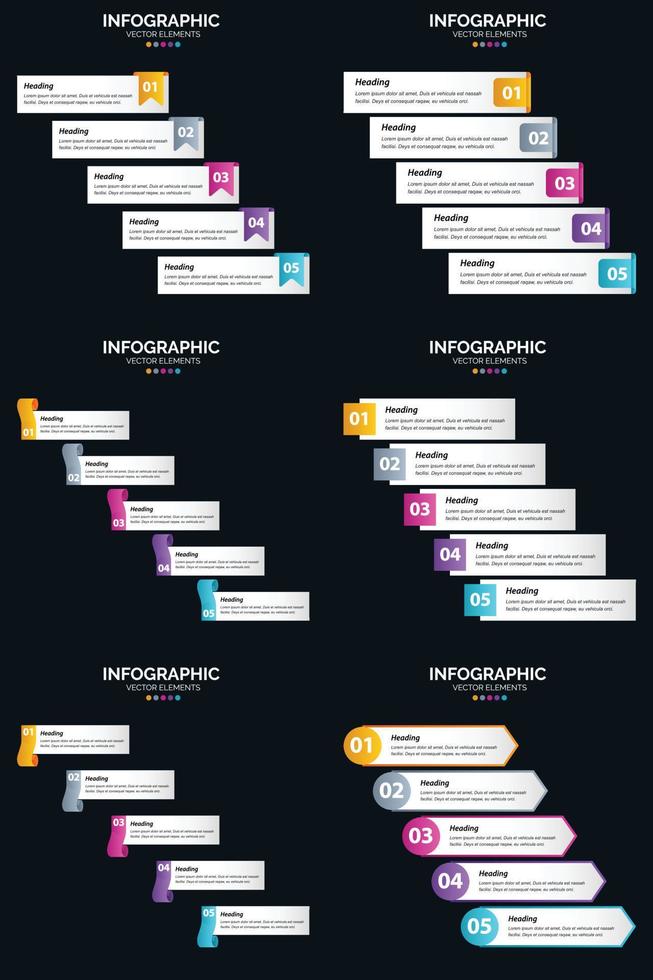 vecteur 6 infographie pack présentation modèle de diapositive 5 étapes cycle diagrammes et chronologies