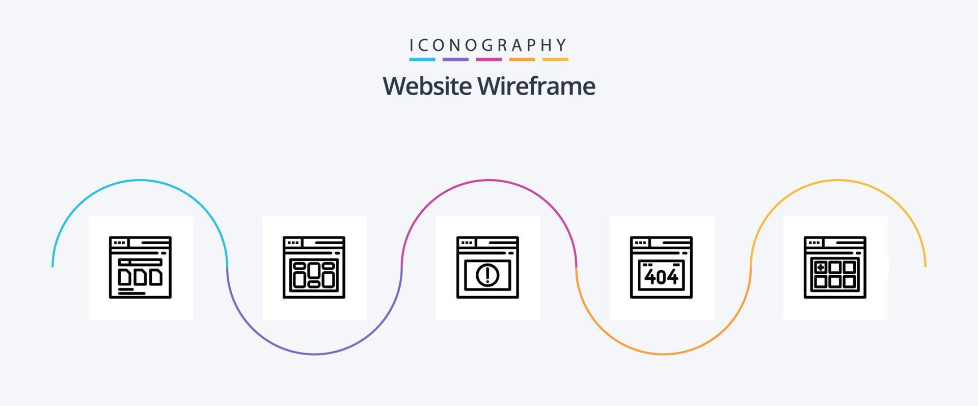 pack d'icônes de la ligne 5 filaire du site Web, y compris la page Web. la toile. page. Erreur HTTP. site Internet vecteur